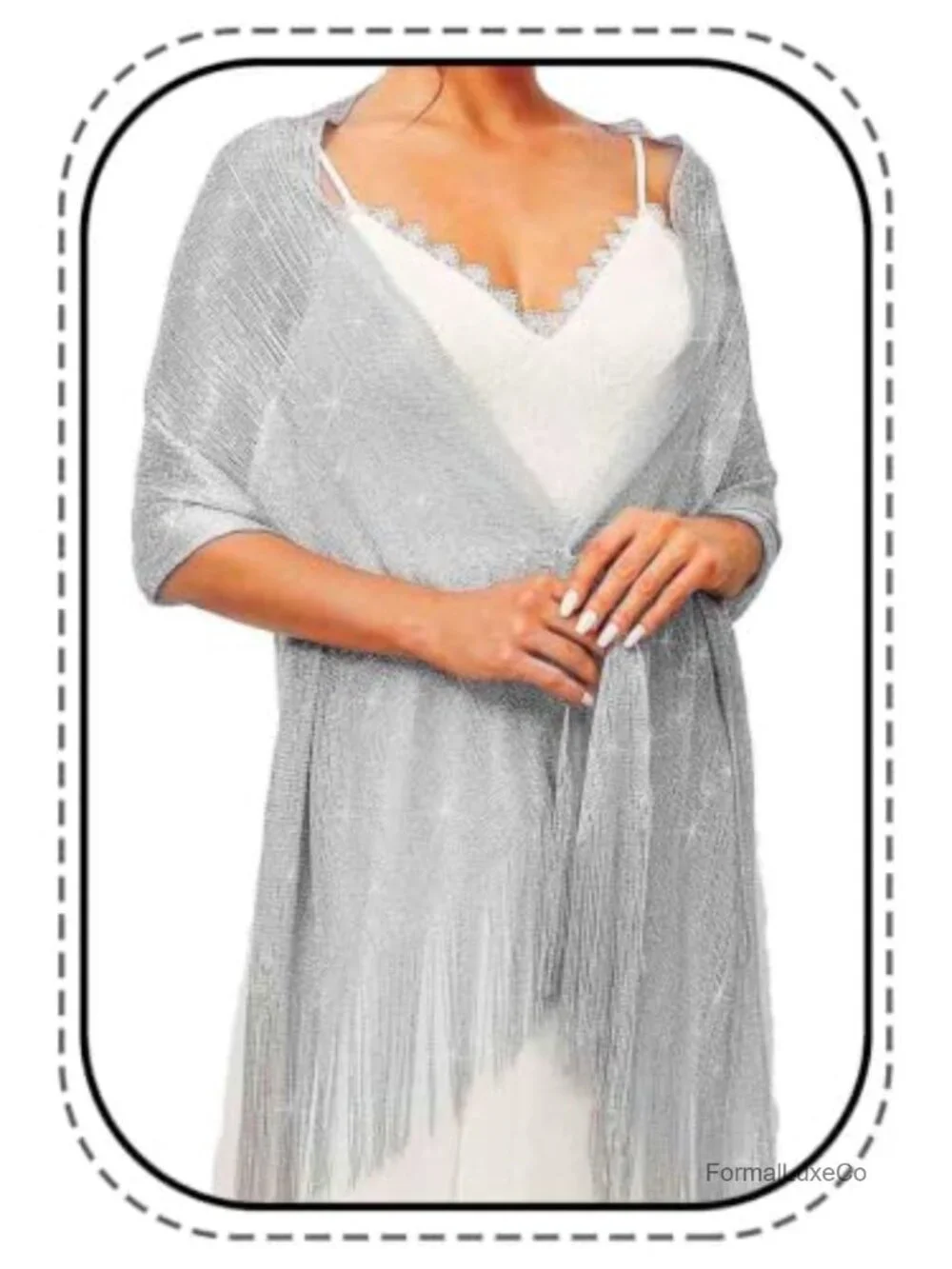 Women's Sequin Sparkle Fringed Pashmina Shawl Wedding Bridal Capelet Wrap